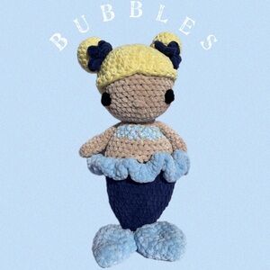 Adorable Crochet Mermaid with Blue and Yellow Details